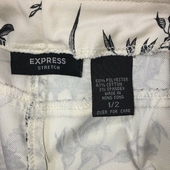 Express Womens Stretch Pants Sz 1 / 2 Off White Black Floral Print Inseam 25" - Picture 12 of 12